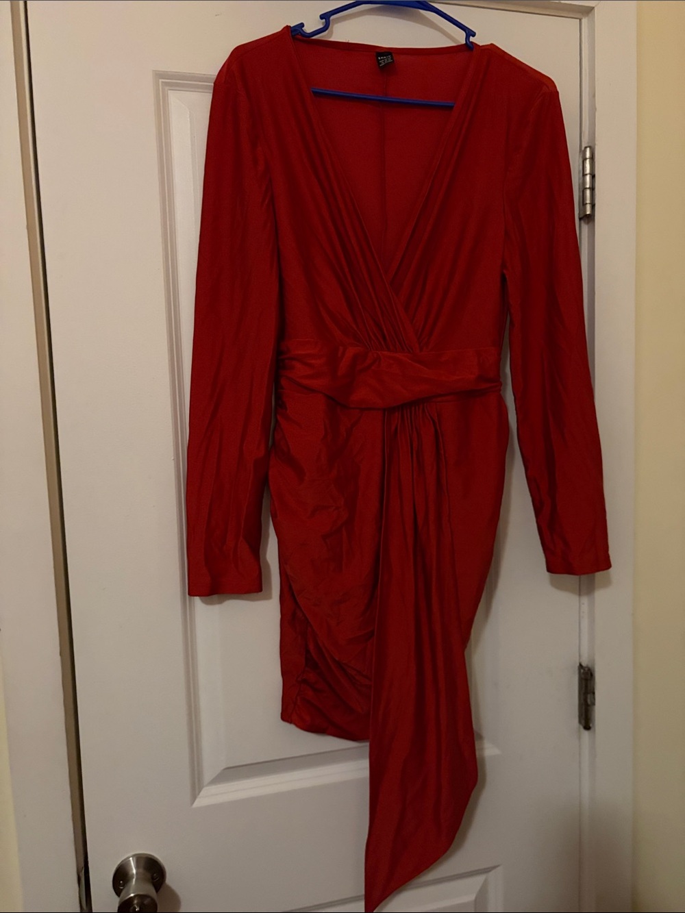 SHEIN Red Long-Sleeve Wrap-Style Dress